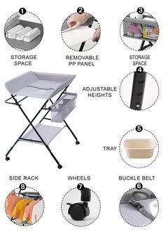 Toshionics Foldable Baby Changing Table with Wheels, Adjustable Heights, Waterproof Oxford Cloth, Portable Nursery Organizer with Storage Rack – Durable, Space-Saving Diaper Changing Station for Newborns and Infants, Multi-Functional, Sturdy Frame, Adjustable Height, Easy to Clean, Lockable Wheels, Baby Massage Table, Safe & Comfortable Changing Surface  - Image 5