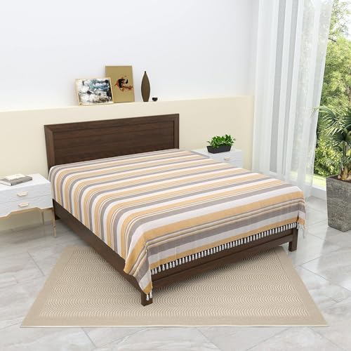 Värde Kerala Double Bedsheet Without Pillow Cover | Handloom Cotton Bedsheets for Double Bed | Breathable & Skin Friendly |100x108 Inches, 8.3x9 Feet | King Size (Chardonnay) - Image 1