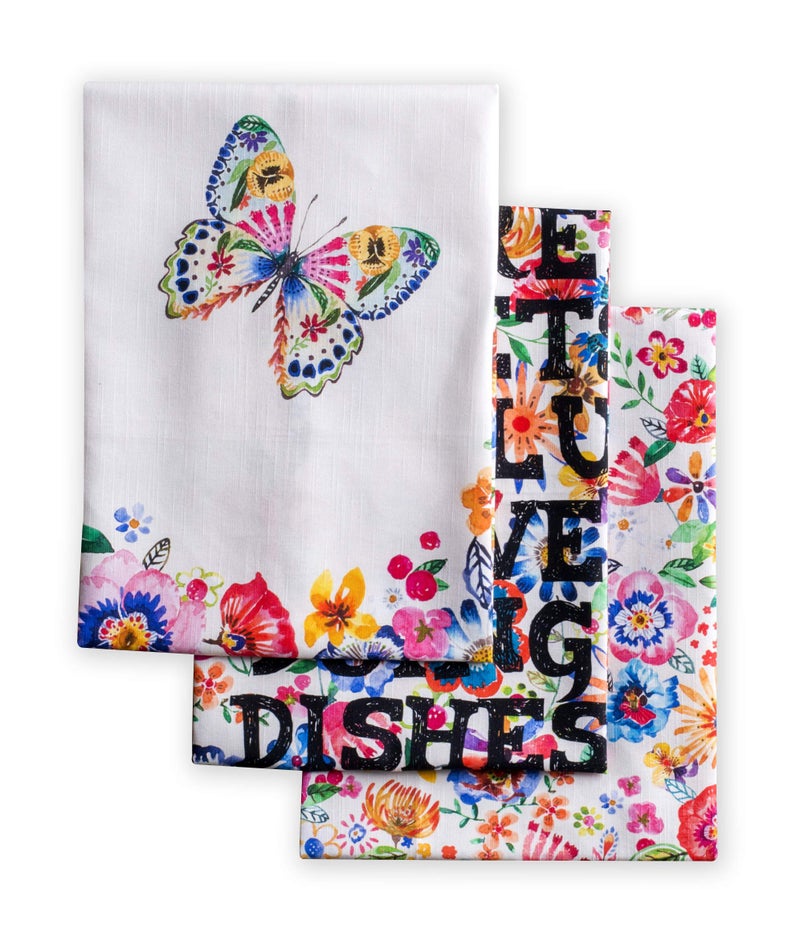 Maison d' Hermine Dish Towels 100% Cotton Kitchen Towels  Dishcloth for Gifts  Home  Kitchen  Dining  Cocktail Parties & Camping  Happy Florals - High Summer - Spring/Summer (Set of 3)