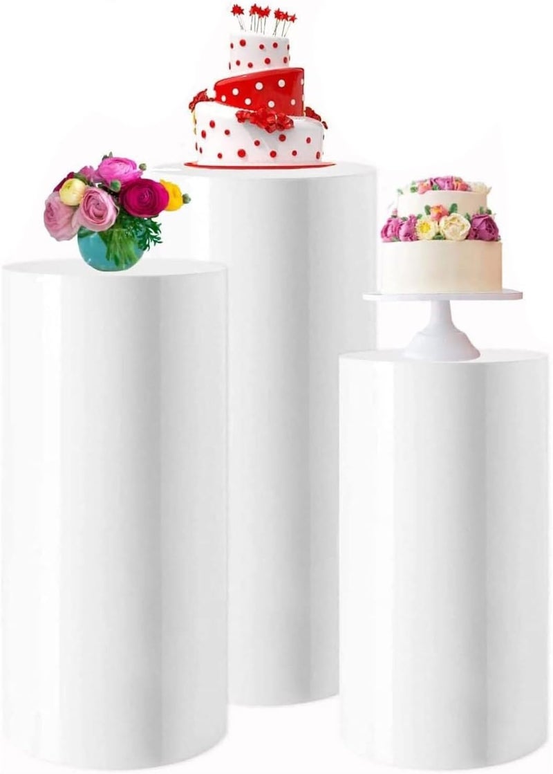 Metal Cylinder Pedestal Stands For Parties White Round Cylinder Stand Pedestal Large Round Cylinder Pedestal Tables For Parties Pedestal Display Plinth Pillars For Wedding Birthday Decor(3PcsA) - Image 1