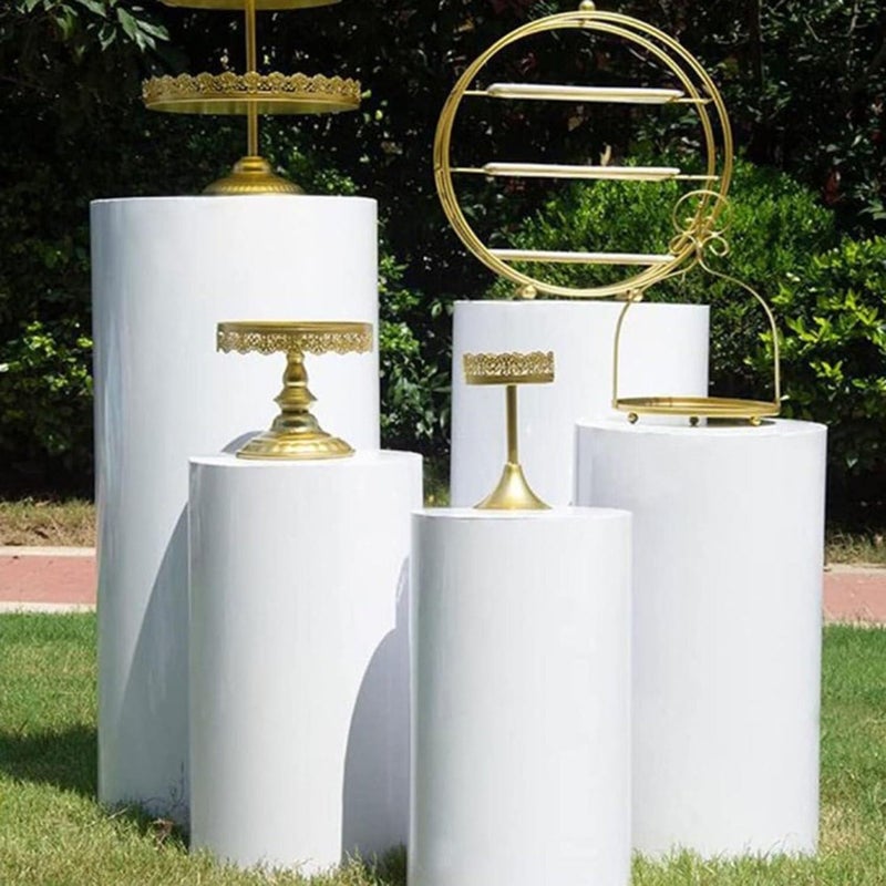 Metal Cylinder Pedestal Stands For Parties White Round Cylinder Stand Pedestal Large Round Cylinder Pedestal Tables For Parties Pedestal Display Plinth Pillars For Wedding Birthday Decor(3PcsA) - Image 3