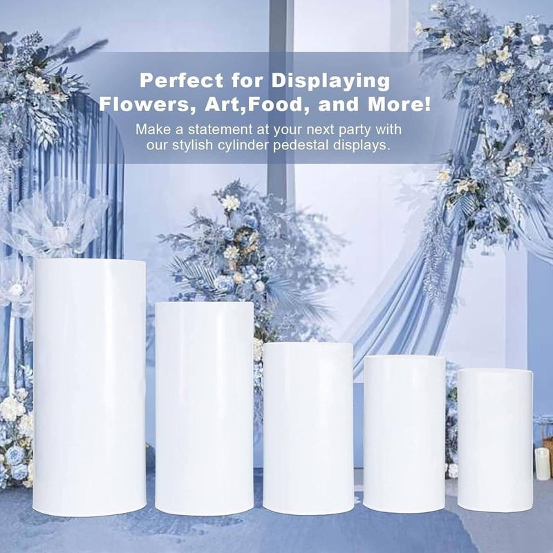 Metal Cylinder Pedestal Stands For Parties White Round Cylinder Stand Pedestal Large Round Cylinder Pedestal Tables For Parties Pedestal Display Plinth Pillars For Wedding Birthday Decor(3PcsA) - Image 4