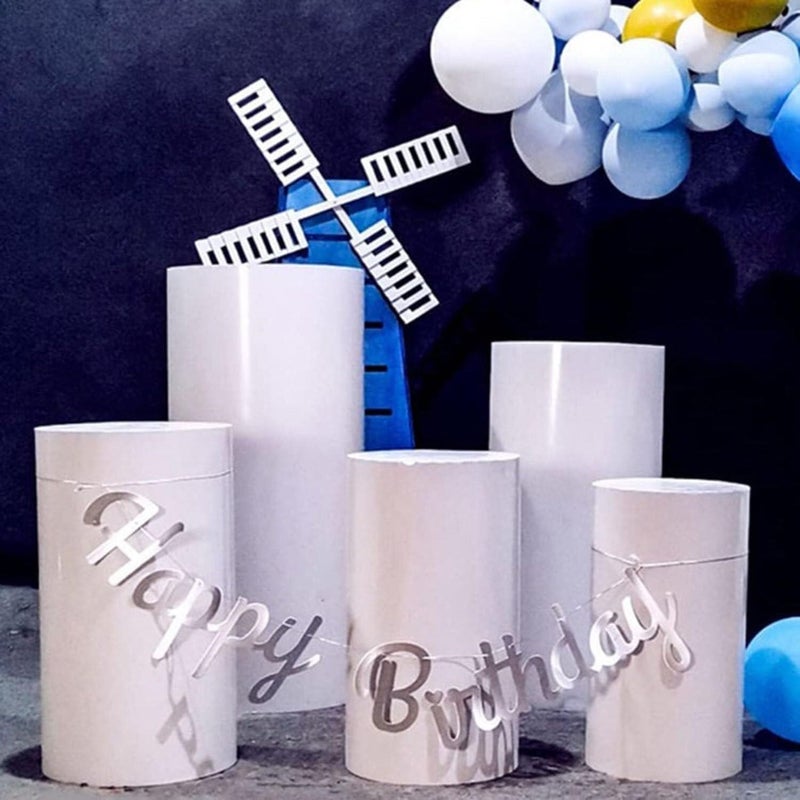 Metal Cylinder Pedestal Stands For Parties White Round Cylinder Stand Pedestal Large Round Cylinder Pedestal Tables For Parties Pedestal Display Plinth Pillars For Wedding Birthday Decor(3PcsA) - Image 5