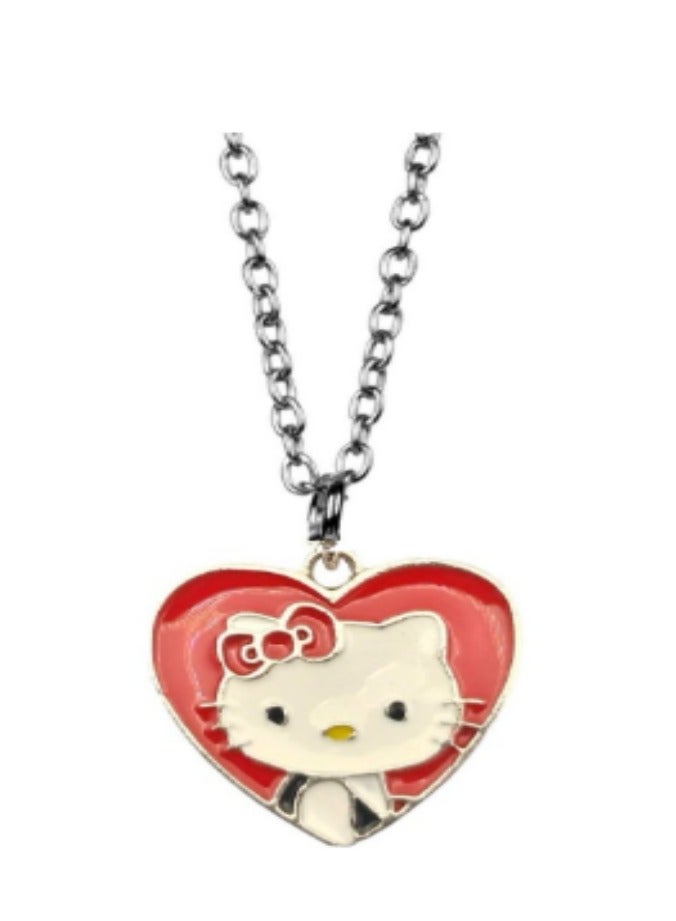 Hello Kitty قلادة هالو كيتي على شكل قلب للبنات