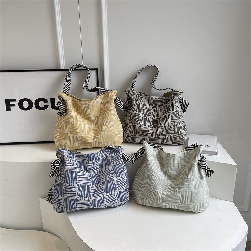 Fashionable Simple Underarm Tote Bag Women'S Stylish Striped Large Capacity Shoulder Bag For Work - Image 4