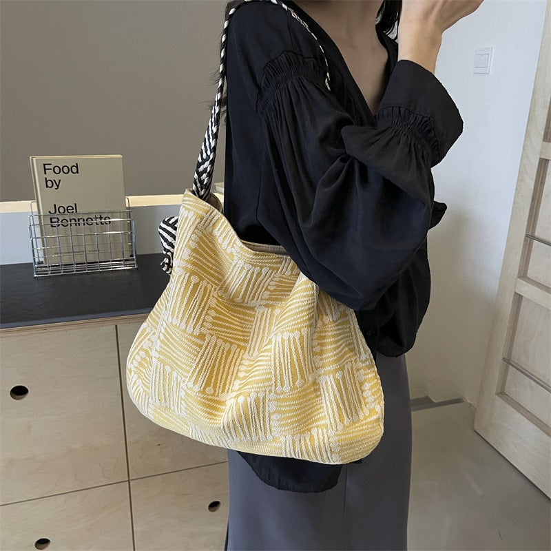 Fashionable Simple Underarm Tote Bag Women'S Stylish Striped Large Capacity Shoulder Bag For Work - Image 3