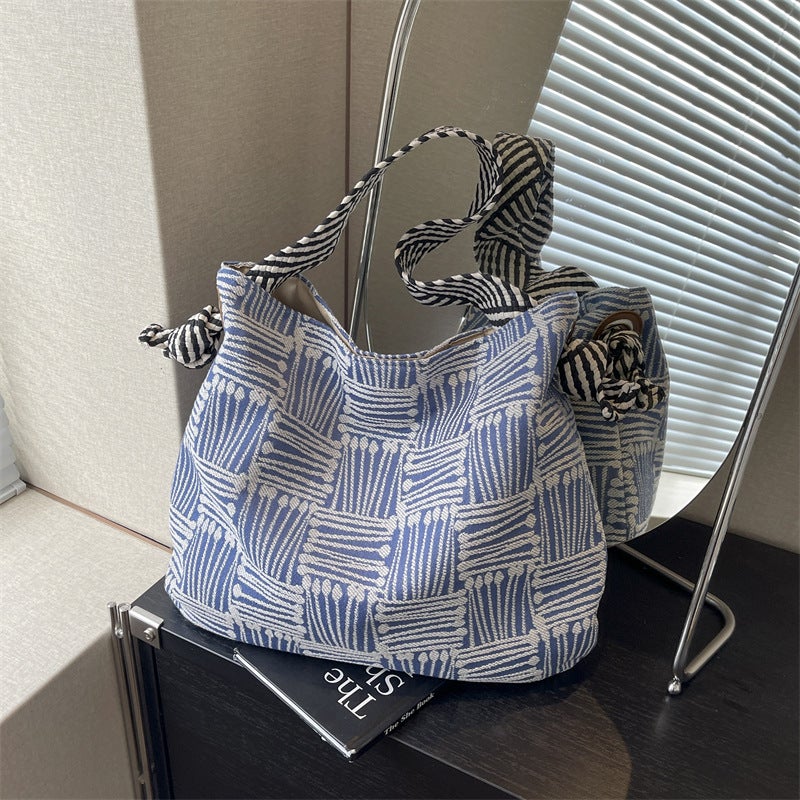 Fashionable Simple Underarm Tote Bag Women'S Stylish Striped Large Capacity Shoulder Bag For Work - Image 2