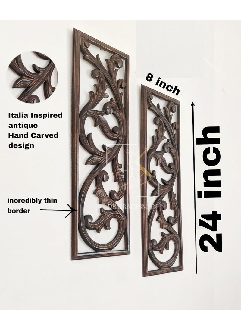 DE KRAFTSMAN DE KRAFTSMAN wall panels for living roomwall decoration itemswall plaque set of 2 ITALIANO design handcarvedwall decorwall hanging decoration 24x8 inch  - Image 2