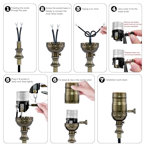 EMNOOTI 3 Way Lamp Socket with Twist Switch,E26 Standard Medium Screw Light Bulb Socket,Turning Knob 3-Way Dimmer Switch Light Socket to Repair or Replace Floor and Table Lamps,UL Listed (Antique Brass, 2) - Image 3