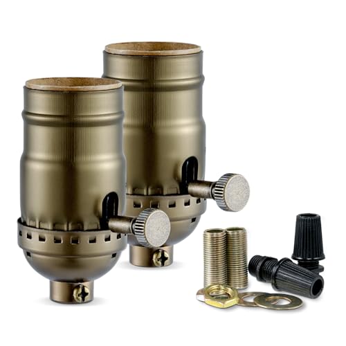 EMNOOTI 3 Way Lamp Socket with Twist Switch,E26 Standard Medium Screw Light Bulb Socket,Turning Knob 3-Way Dimmer Switch Light Socket to Repair or Replace Floor and Table Lamps,UL Listed (Antique Brass, 2) - Image 1