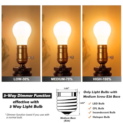 EMNOOTI 3 Way Lamp Socket with Twist Switch,E26 Standard Medium Screw Light Bulb Socket,Turning Knob 3-Way Dimmer Switch Light Socket to Repair or Replace Floor and Table Lamps,UL Listed (Antique Brass, 2) - Image 4