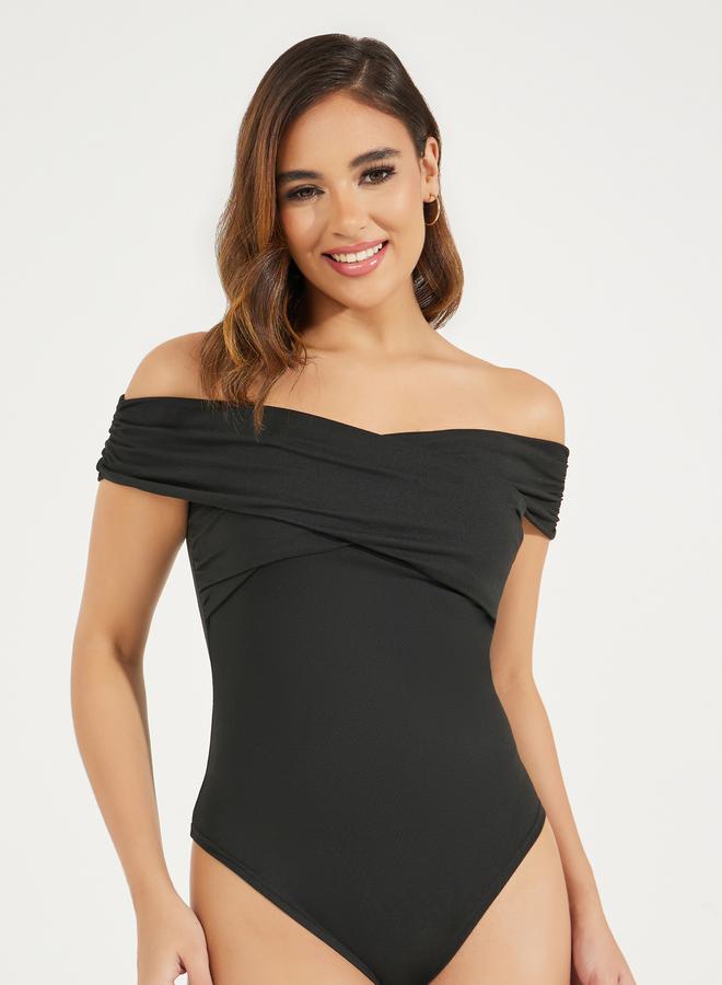 Styli Solid Off Shoulder Bodysuit with Wrap Detail  - Image 1