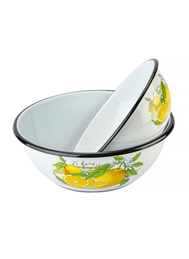 STP GOODS Lemon Enamel Bowl Set of 2 pcs 2.7 Qt (2.5 L), 4.2 Qt (4 L) Enamel Serving Bowls, Enameled Steel Mixing Bowls for Cooking Prepping, Salad Bowl, Fruit Bowl for Kitchen, Dishwasher Safe - Image 1
