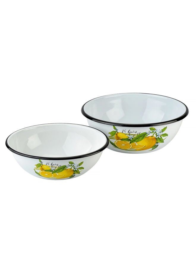 STP GOODS Lemon Enamel Bowl Set of 2 pcs 2.7 Qt (2.5 L), 4.2 Qt (4 L) Enamel Serving Bowls, Enameled Steel Mixing Bowls for Cooking Prepping, Salad Bowl, Fruit Bowl for Kitchen, Dishwasher Safe - Image 3