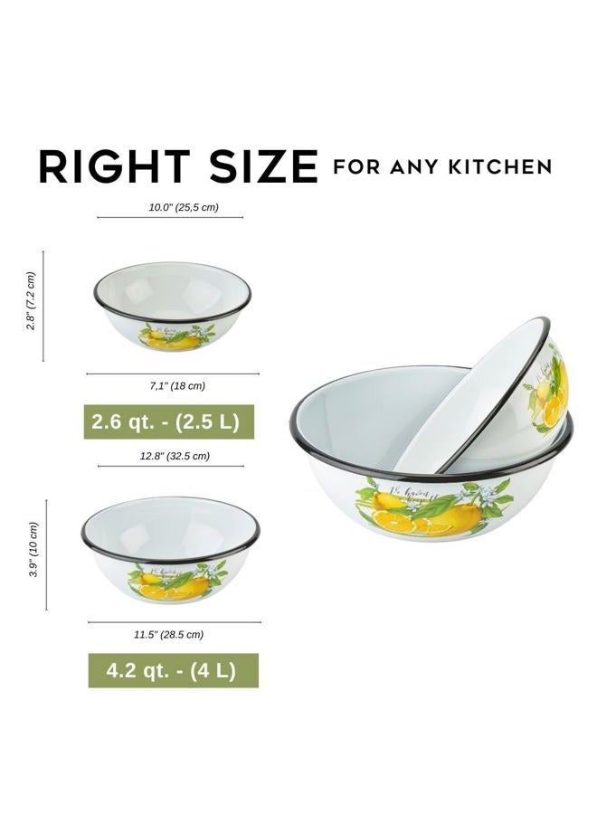 STP GOODS Lemon Enamel Bowl Set of 2 pcs 2.7 Qt (2.5 L), 4.2 Qt (4 L) Enamel Serving Bowls, Enameled Steel Mixing Bowls for Cooking Prepping, Salad Bowl, Fruit Bowl for Kitchen, Dishwasher Safe - Image 2