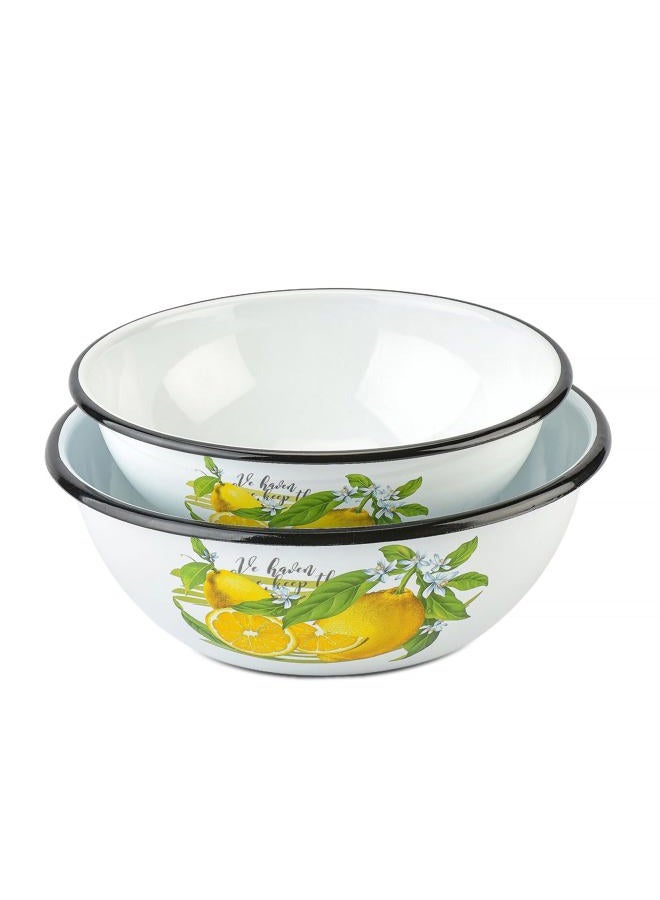 STP GOODS Lemon Enamel Bowl Set of 2 pcs 2.7 Qt (2.5 L), 4.2 Qt (4 L) Enamel Serving Bowls, Enameled Steel Mixing Bowls for Cooking Prepping, Salad Bowl, Fruit Bowl for Kitchen, Dishwasher Safe - Image 4