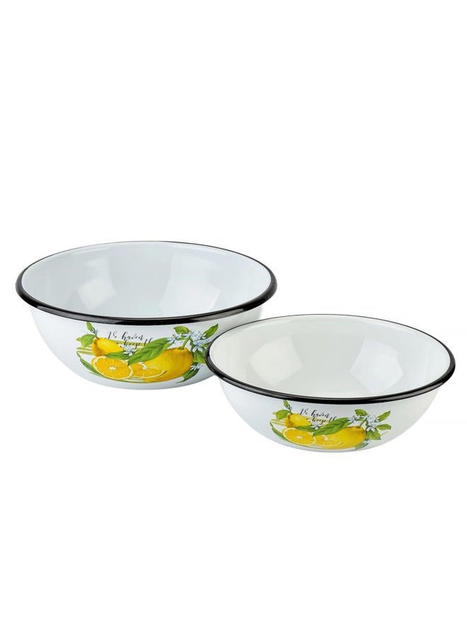 STP GOODS Lemon Enamel Bowl Set of 2 pcs 2.7 Qt (2.5 L), 4.2 Qt (4 L) Enamel Serving Bowls, Enameled Steel Mixing Bowls for Cooking Prepping, Salad Bowl, Fruit Bowl for Kitchen, Dishwasher Safe - Image 5