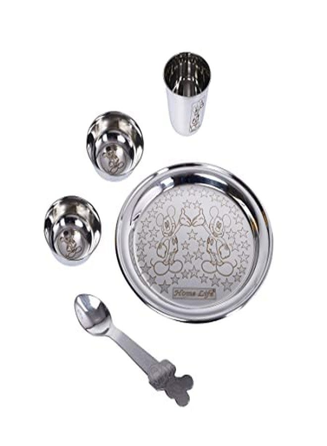 PMO Special Designed Micky Mouse Thali Stainless Steel Set with Touch of Brass - for Kids Gift - Image 1