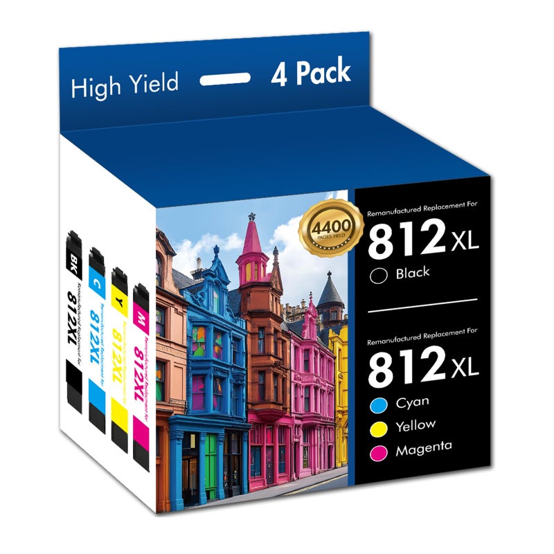 inkalfa 812XL 812 WF-7840 Ink Cartridges Combo Pack Remanufactured for Epson 812XL 812 XL Ink for Epson Workforce Pro WF-7820 WF-7840 WF-7310 WF 7820 7840 7310 EC-C7000 Printer,4 Pack (BK/C/M/Y) - Image 1