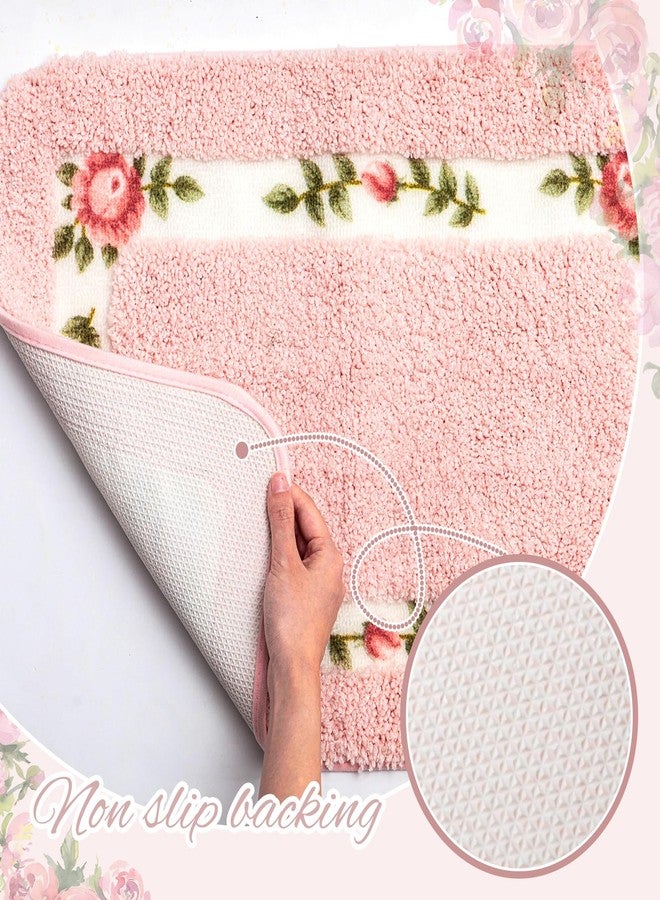 Drydiet 4 Pcs Bathroom Rugs Sets with Toilet Lid Cover Rose Flowers Bathroom Rugs Set Coquette Room Decor Floral Bath Mat U Shaped Toilet Rug Non Slip Absorbent Floral Bath Carpet - Image 5