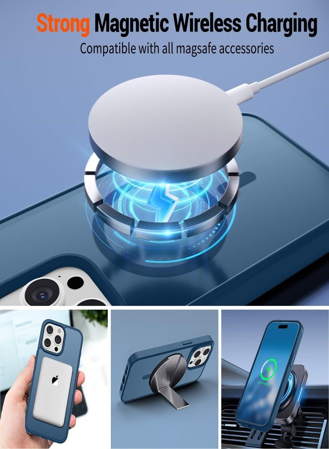 استلق جراب SUPFINE المغناطيسي لهاتف iPhone 15 Pro Max (متوافق مع MagSafe) (حماية فائقة ضد السقوط بمعايير عسكرية) نحيف وشفاف غير لامع ومقاوم للصدمات ومضاد لبصمات الأصابع، لون أزرق داكن - Image 3