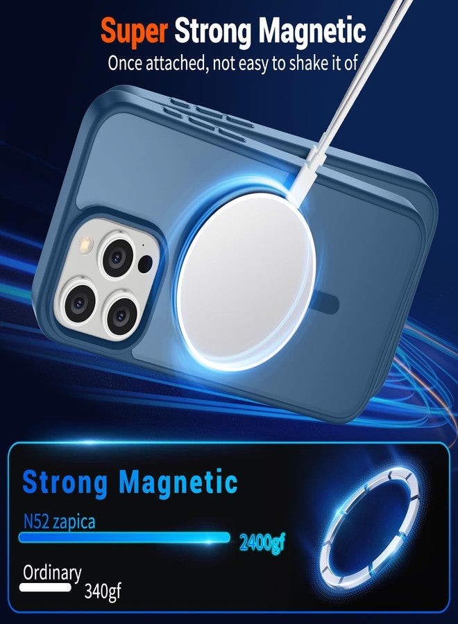 استلق جراب SUPFINE المغناطيسي لهاتف iPhone 15 Pro Max (متوافق مع MagSafe) (حماية فائقة ضد السقوط بمعايير عسكرية) نحيف وشفاف غير لامع ومقاوم للصدمات ومضاد لبصمات الأصابع، لون أزرق داكن - Image 5