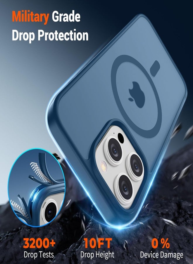 استلق جراب SUPFINE المغناطيسي لهاتف iPhone 15 Pro Max (متوافق مع MagSafe) (حماية فائقة ضد السقوط بمعايير عسكرية) نحيف وشفاف غير لامع ومقاوم للصدمات ومضاد لبصمات الأصابع، لون أزرق داكن - Image 4