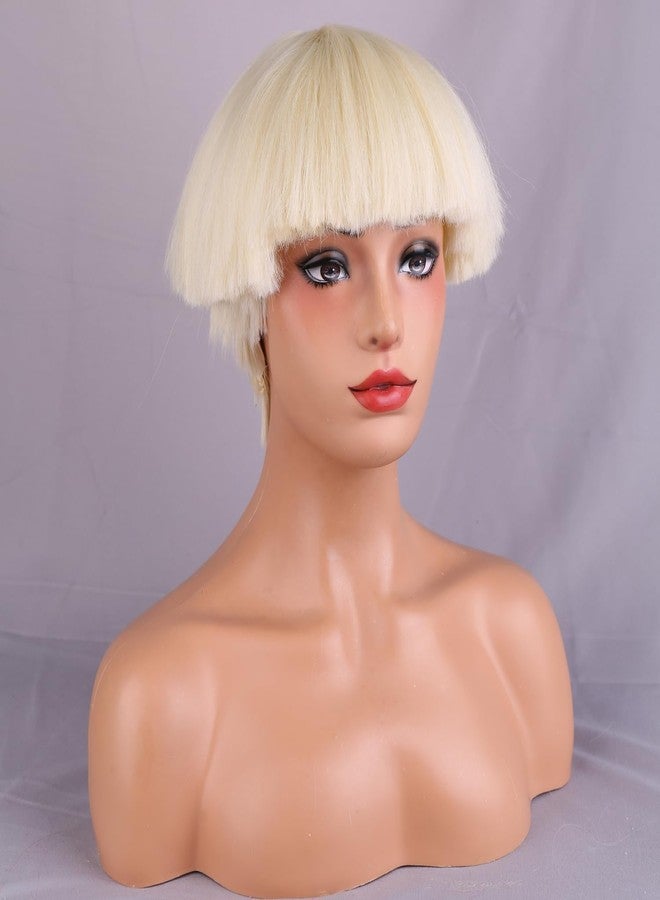 MAGQOO Blonde Mushroom Head Wig for Women Girls Short Yaki Straight Bob Wigs Bowl Haircut Wigs Synthetic - Image 2