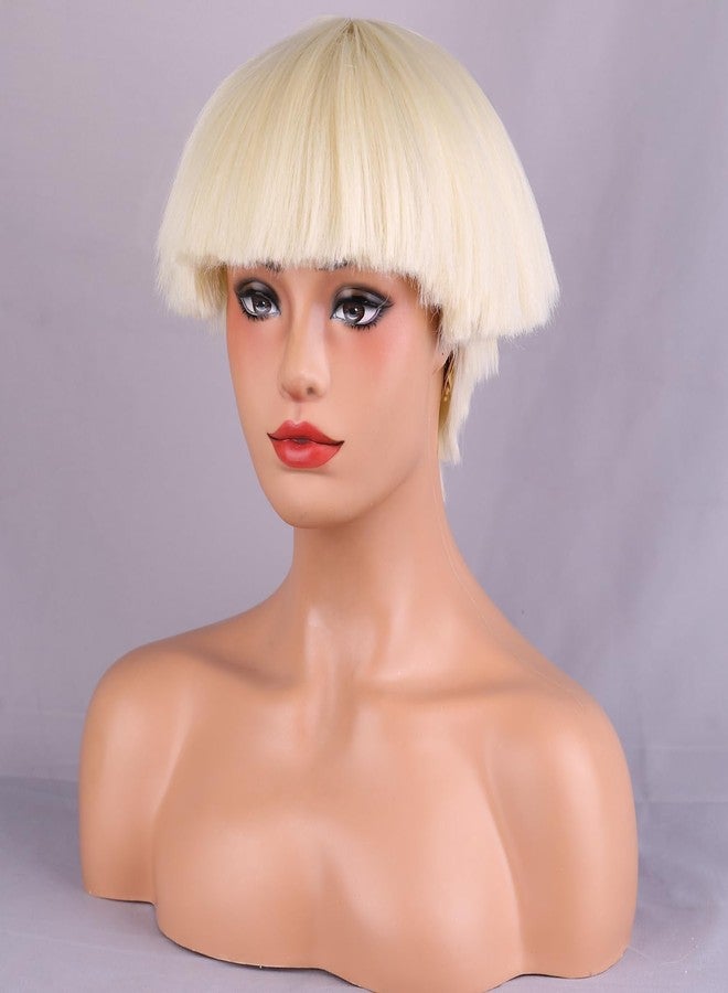 MAGQOO Blonde Mushroom Head Wig for Women Girls Short Yaki Straight Bob Wigs Bowl Haircut Wigs Synthetic - Image 3