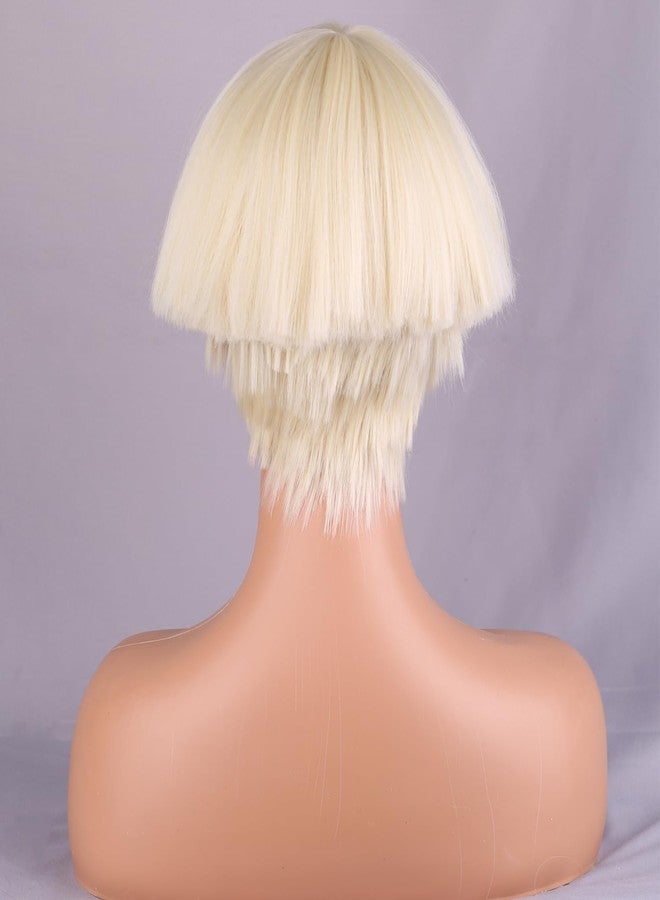 MAGQOO Blonde Mushroom Head Wig for Women Girls Short Yaki Straight Bob Wigs Bowl Haircut Wigs Synthetic - Image 4