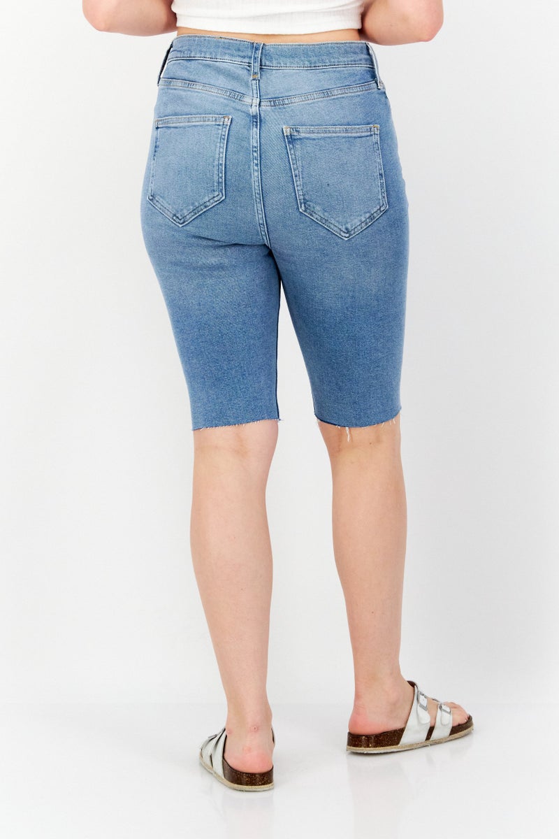 RIVER ISLAND Women 2 Pieces Washed Denim Shorts, Blue/Black - Image 3