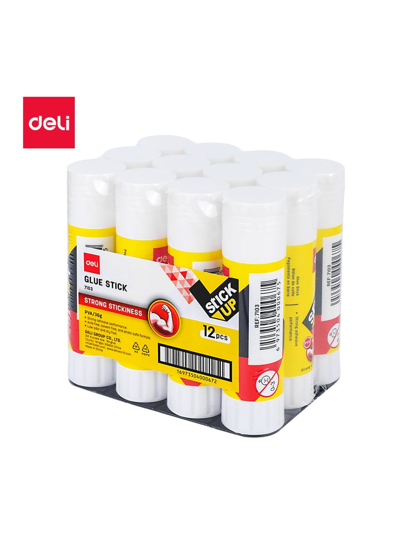 Deli Deli E7103 STICK UP PVA Glue Stick 36g – White Glue, Yellow Barrel, 1PC – Jumbo Size for Heavy-Duty Crafting & Office Use  - Image 1
