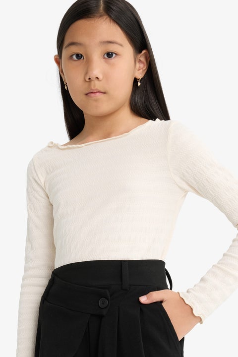 Beige Girl Girl Fitted Crew Neck Crepe Long Sleeve T-Shirt Casual