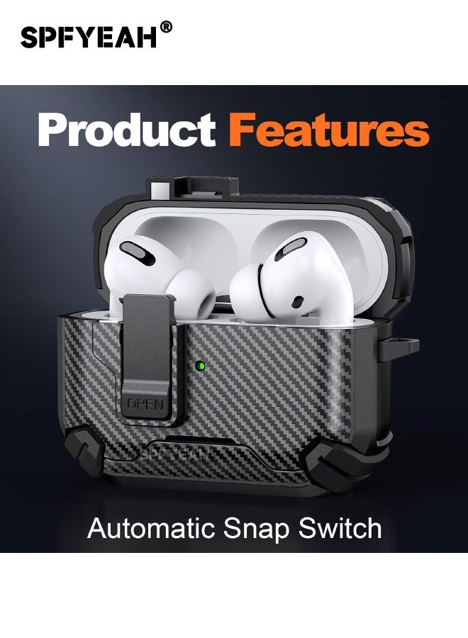 SPFYEAH AirPods Pro 3 Case Cover 2025, with Secure Lock Clip & Keychain & Cleaner kit, Compatible with MagSafe, Hard Shell Rugged Shockproof Carbon Fiber Cover for AirPods Pro 3rd Generation, Black - Image 4