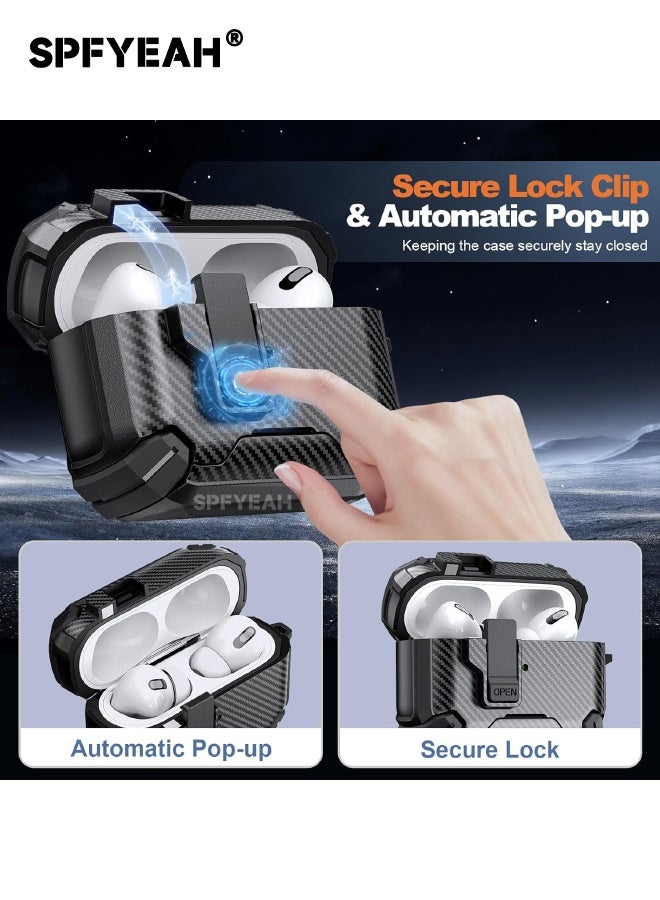 SPFYEAH AirPods Pro 3 Case Cover 2025, with Secure Lock Clip & Keychain & Cleaner kit, Compatible with MagSafe, Hard Shell Rugged Shockproof Carbon Fiber Cover for AirPods Pro 3rd Generation, Black - Image 5
