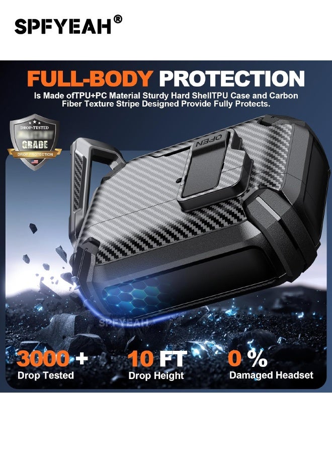 SPFYEAH AirPods Pro 3 Case Cover 2025, with Secure Lock Clip & Keychain & Cleaner kit, Compatible with MagSafe, Hard Shell Rugged Shockproof Carbon Fiber Cover for AirPods Pro 3rd Generation, Black - Image 3
