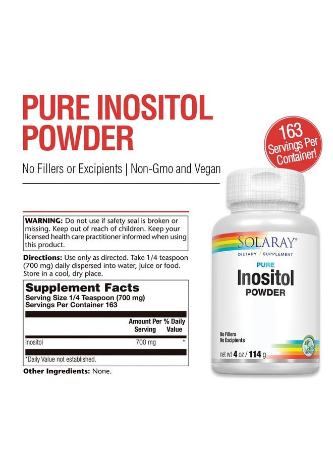 Solaray - SOLARAY Pure Inositol Powder | May Help Support Healthy Brain, Cardiovascular, Nervous System Function and Mood | Non-GMO, Vegan (4oz, 162 Serv.) - Image 1