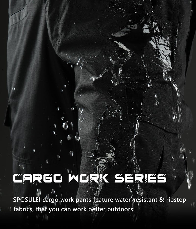SPOSULEI Cargo Work Pants for Men Ripstop Tactical Pants Lightweight Water Resistant EDC Hiking Carpenter Hunting Pants with Multi Pockets Black 44Wx30L - Image 4