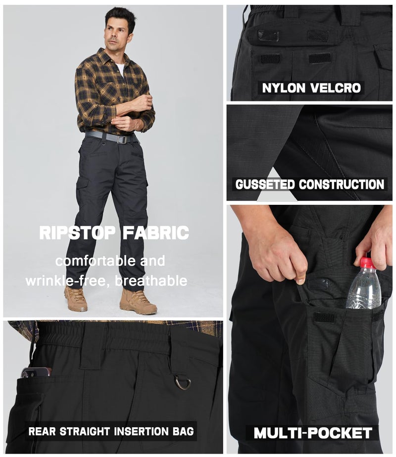 SPOSULEI Cargo Work Pants for Men Ripstop Tactical Pants Lightweight Water Resistant EDC Hiking Carpenter Hunting Pants with Multi Pockets Black 44Wx30L - Image 5