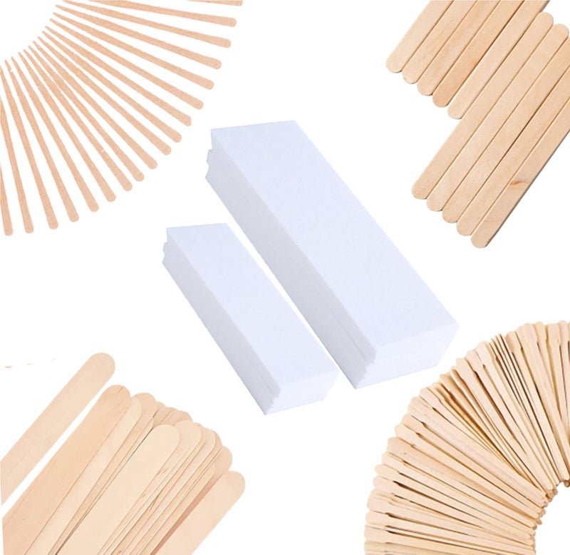 Mibly 4 Style 400 Pcs Assorted Wooden Wax Sticks for Body Legs Face and Small Medium Large Sizes Eyebrow Waxing Applicator Spatulas for 400 Piece Set