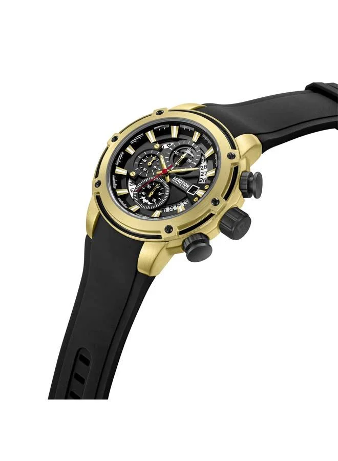 Kenneth Cole Reaction Black Dial Black Silicone Strap Chronograph Watch for Men, 56.2mm