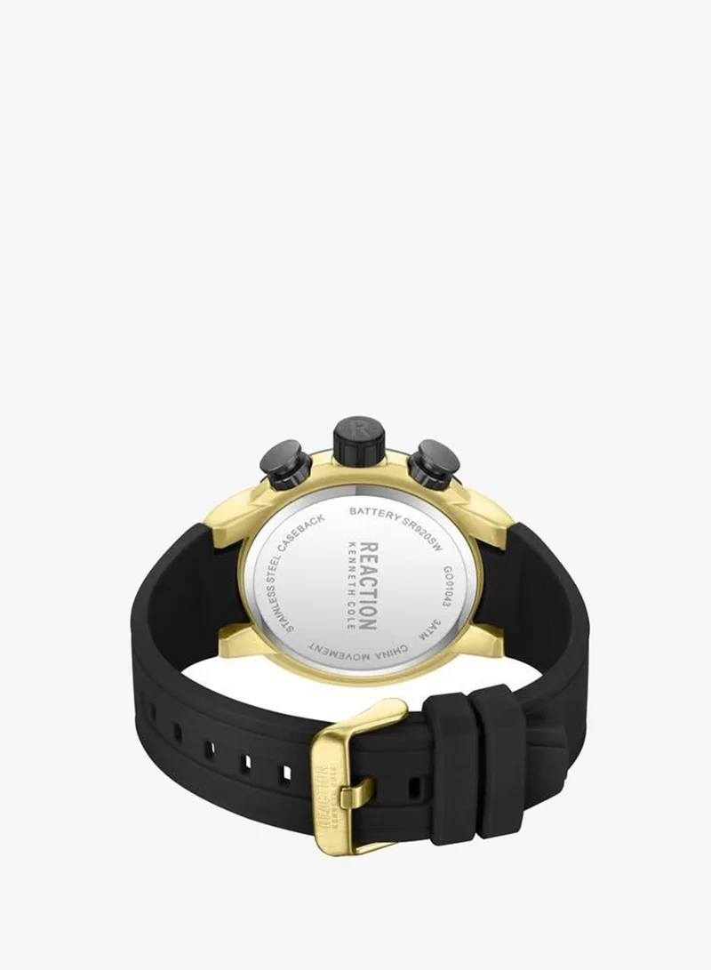 Kenneth Cole Reaction Black - Gold Case Black Dial Black Silicone Strap Chronograph Watch for Men, 56.2mm for Men | Best Price UAE