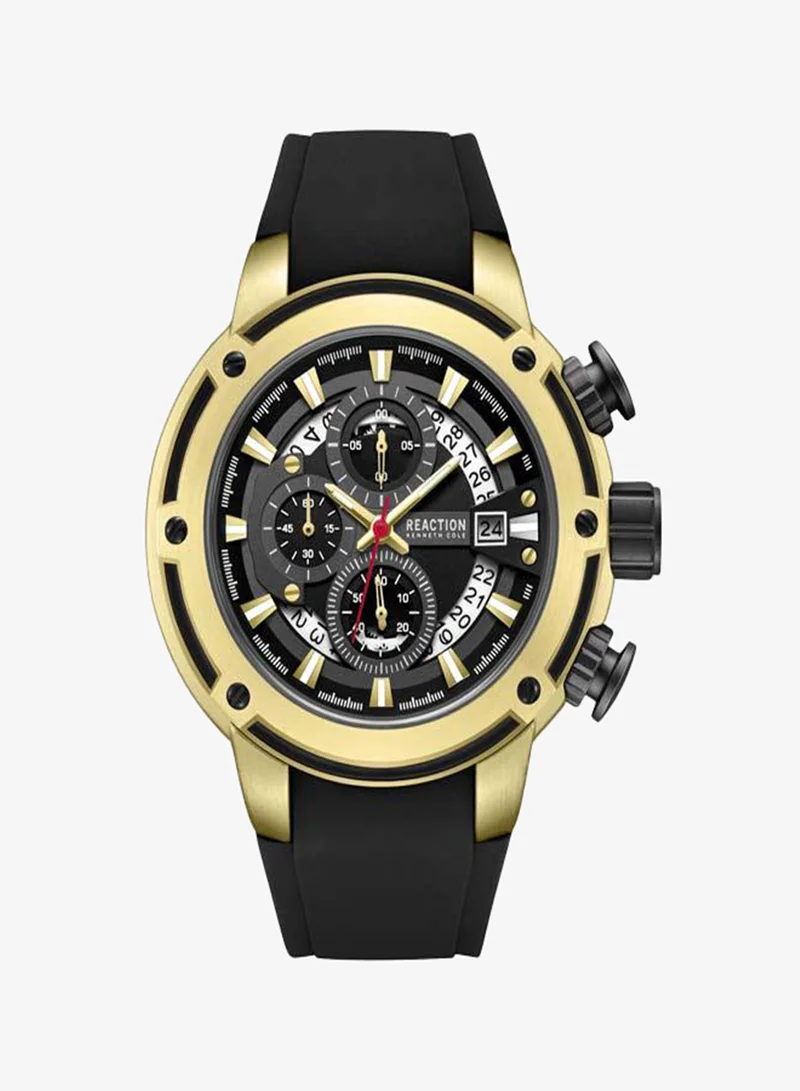 Kenneth Cole Reaction Black Dial Black Silicone Strap Chronograph Watch for Men, 56.2mm