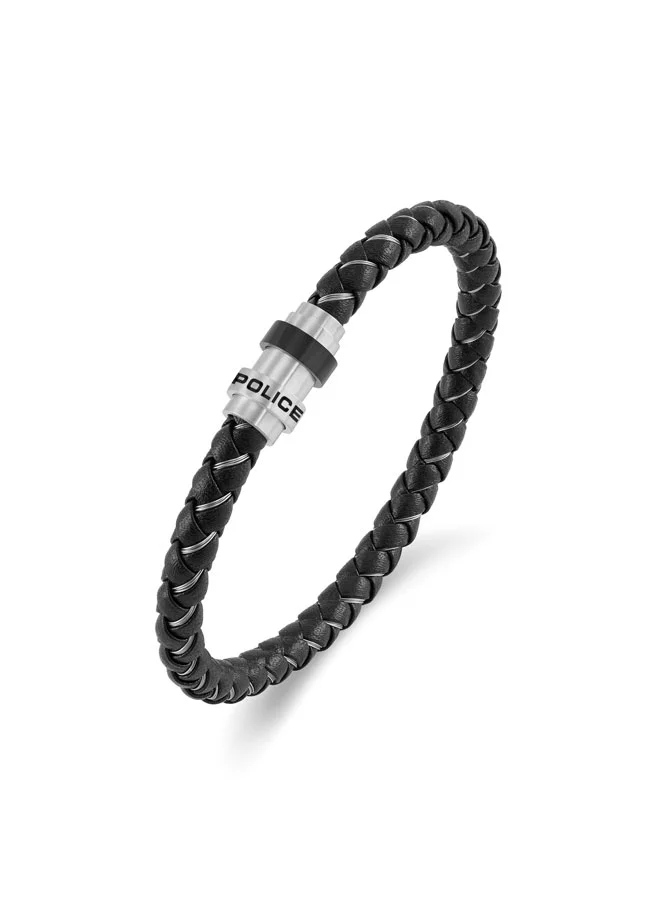 POLICE Gripcore Black Braided Leather Bracelet for Men