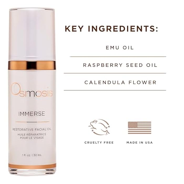 OSMOSIS IMMERSE Restorative Hydrating Facial Oil with Emu and Raspberry Seed Oil, and Calendula Flower, 1 fl oz - Image 4