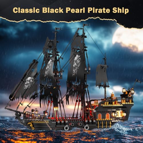 JMBricklayer Pirate Ship Building Toys with Lights, Pearl Pirate Ship Model Boat Kit 40002, Black Ship Toy Building Sets for Adult Teens 14+, Home Office Decor(1713 PCS) New Upgrade - Image 2