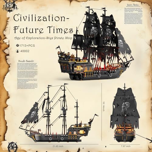 JMBricklayer Pirate Ship Building Toys with Lights, Pearl Pirate Ship Model Boat Kit 40002, Black Ship Toy Building Sets for Adult Teens 14+, Home Office Decor(1713 PCS) New Upgrade - Image 5
