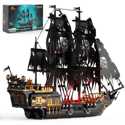 JMBricklayer Pirate Ship Building Toys with Lights, Pearl Pirate Ship Model Boat Kit 40002, Black Ship Toy Building Sets for Adult Teens 14+, Home Office Decor(1713 PCS) New Upgrade - Image 1