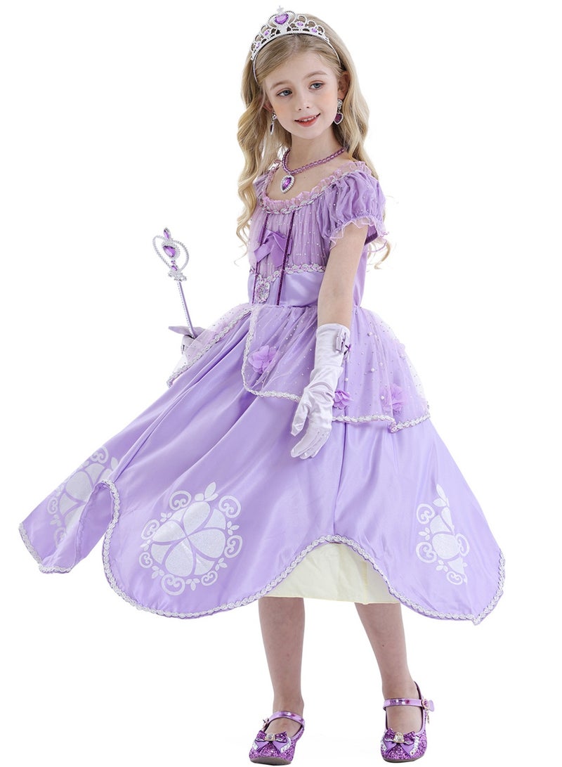 Loquat Princess Sofia Cosplay Fancy Puff Sleeves And Stretchable Party Dress Costume Set  - Image 5