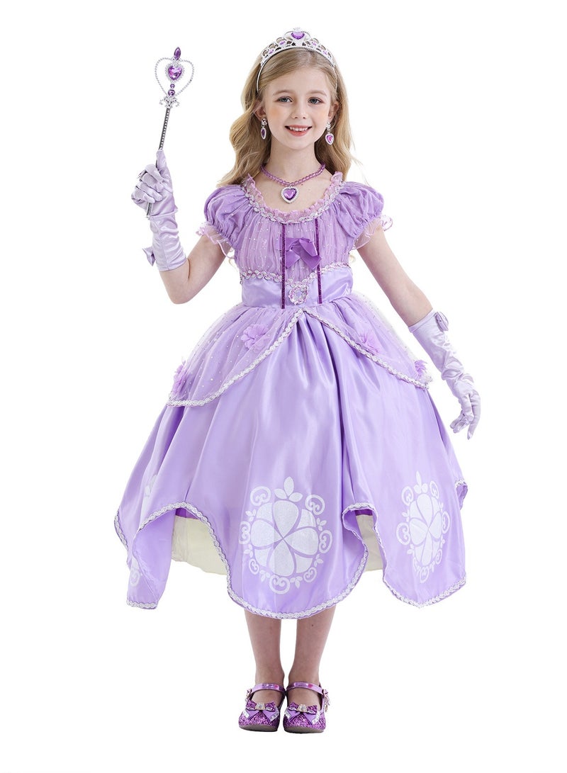 Loquat Princess Sofia Cosplay Fancy Puff Sleeves And Stretchable Party Dress Costume Set  - Image 2